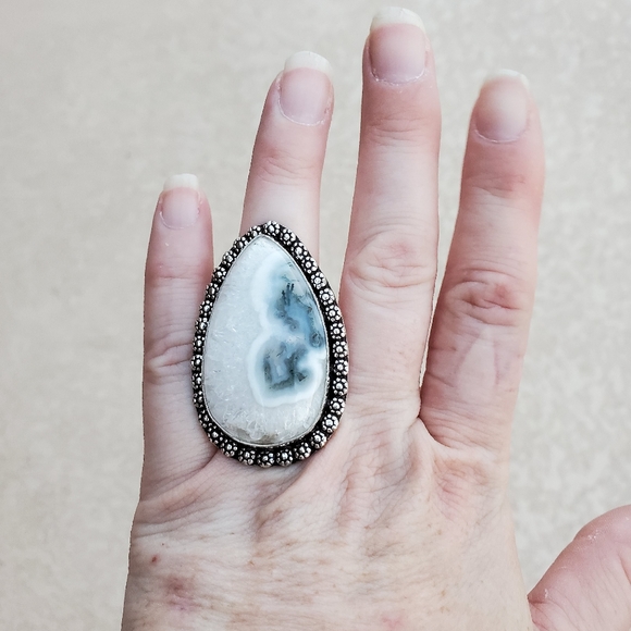New Huge Solar Quartz Agate Druzy Silver Ring. - Picture 3 of 9
